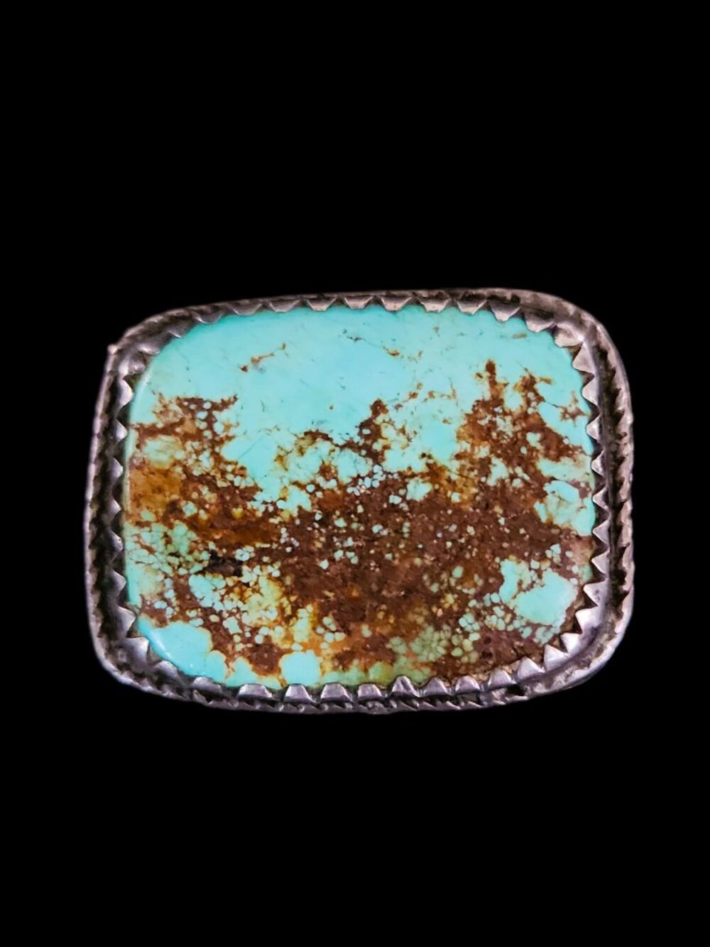 Vintage Southwestern Sterling Silver Large Turquoise Cushion Brooch Pat 1937